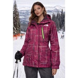 The North Face Women’s Ski Coat Geometric Print Pink sz Large Recco Rescue